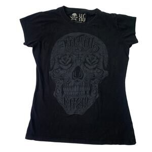Fatal Clothing Womens XL Metal Crew Skull Black White 100% Cotton Tee TShirt